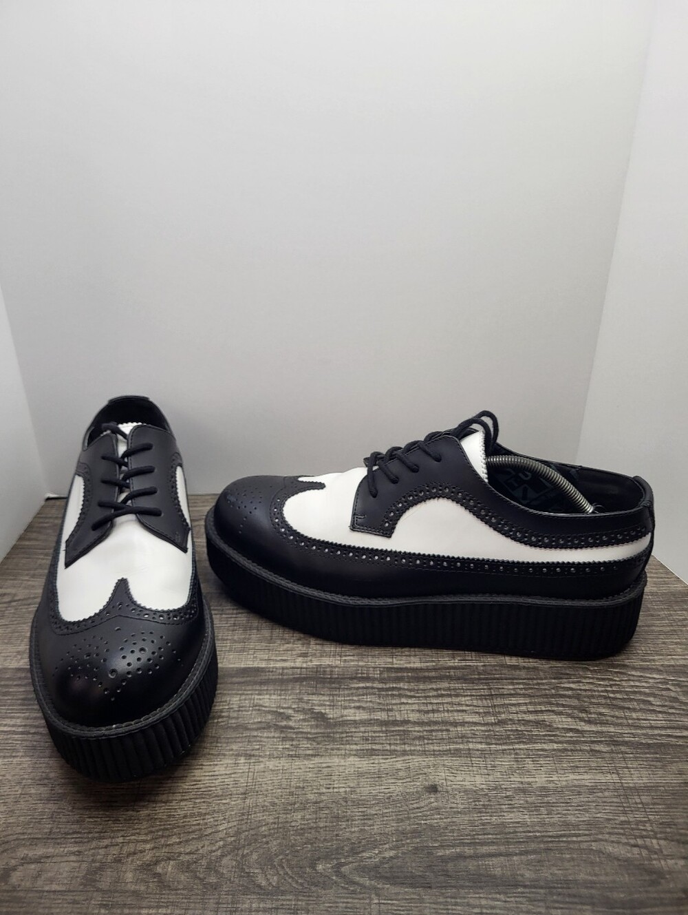 Tuk Creepers Gothic Rockabilly Black White Wingtip Leather Punk Shoes Mens Sz 13